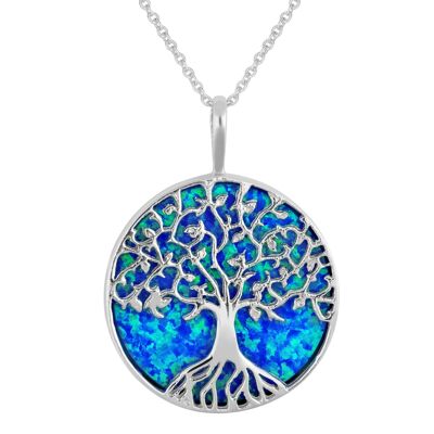 X Grand pendentif arbre de vie en opale bleue
