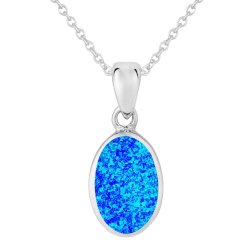 Dainty Blue Opal Oval Necklace