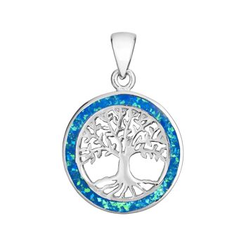 Superbe pendentif arbre de vie en opale bleue