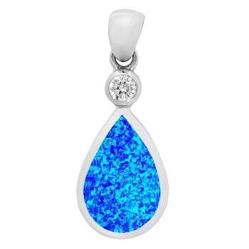 Pendentif goutte d'opale bleue et cristal