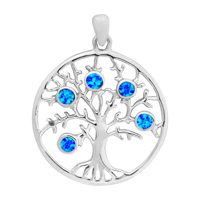 Grand pendentif arbre de vie en opale bleue