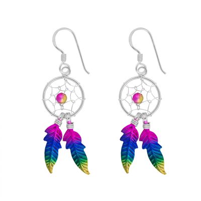 Boucles d'oreilles attrape-rêves arc-en-ciel