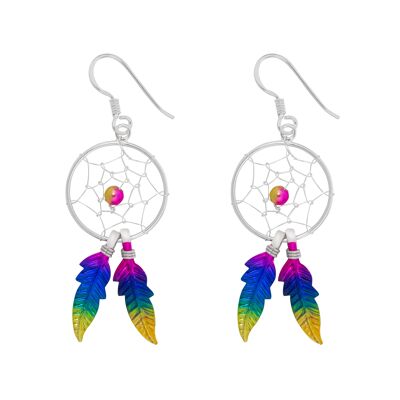 Große Regenbogen-Traumfänger-Ohrringe