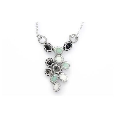Collier bulle gris/turquoise/argent
