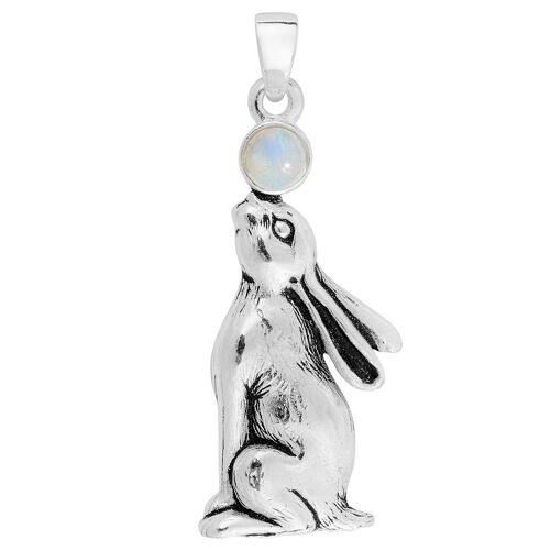 Moonstone Moon Gazing Hare Pendant