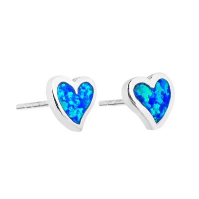Boucles d'oreilles jolis coeurs en opale bleue