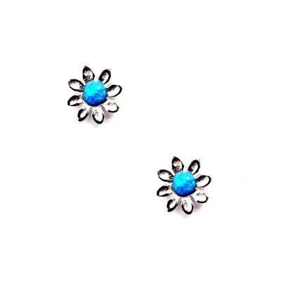 Blue Opal Daisy Studs
