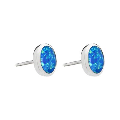 Boucles d'oreilles rondes en opale bleue