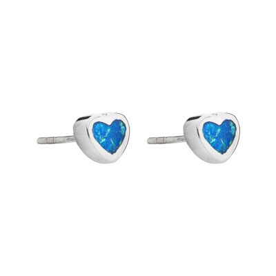 Boucles d'oreilles coeur bleu opale
