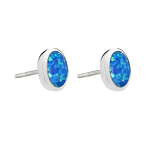 Round Blue Opal Studs