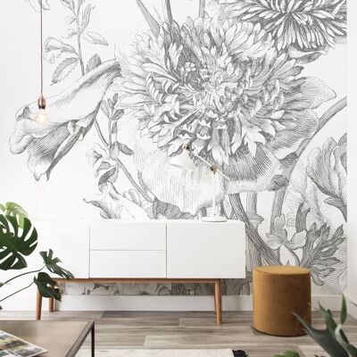 Fotobehang bloemen Engraved Flowers 292.2 x 280 cm (6 sheets)