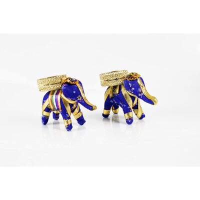 HANDGEFERTIGTER ELEFANT TEELICHT KERZENHALTER SET - BLAU (2 IN EINEM SET)