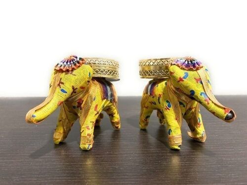 Handmade elephant tea light candle holder set - yellow  (2 in a set)