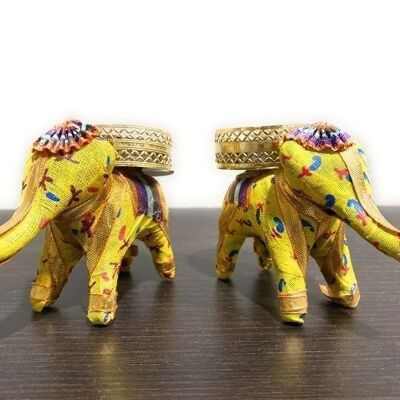 Handmade elephant tea light candle holder set - yellow  (2 in a set)