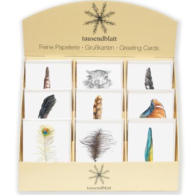 Counter display for greeting cards FEATHERS