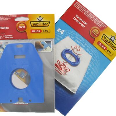 Confezione da 4 sacchetti universali per aspirapolvere Top Filter con adattatore Click Bag per aspirapolvere Philips 070