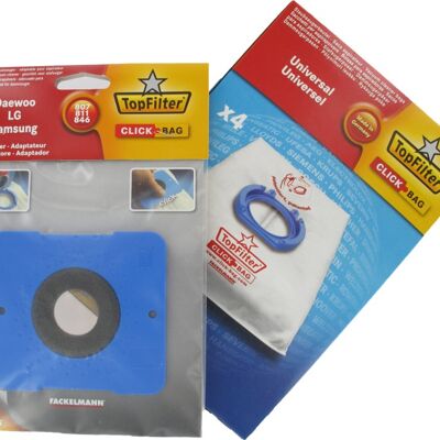 Box of 4 Top Filter universal vacuum cleaner bags with Click Bag adapter for AEG 480 and Samsung 807/811/846 vacuum cleaners