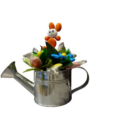 Chocolate fried Easter watering can and dragee flowers