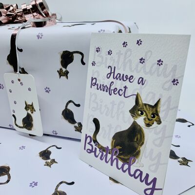 Geburtstagskarte mit niedlicher Tabby-Katze, DIN A6. Have a PURRFECT Birthday ISLA