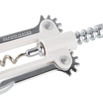 White lever corkscrew with Fackelmann bottle opener