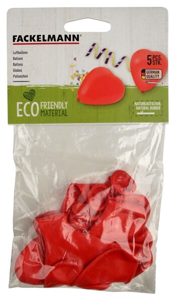 Lot de 5 ballons de baudruche cœur rouge avec inscription Fackelmann Eco Friendly 3