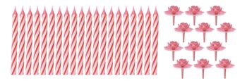 Lot de 20 bougies d'anniversaire avec 12 bobèches rose et bleu Fackelmann 6