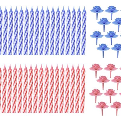 Set of 20 birthday candles with 12 pink and blue bobeches Fackelmann