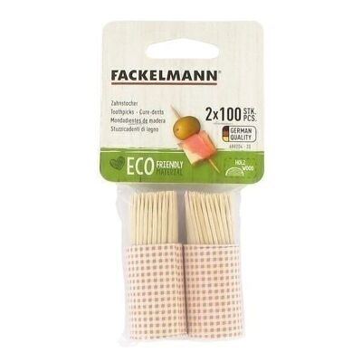 Lot de 2 tonnelets de 100 cure-dents en bois Fackelmann Wood Edition