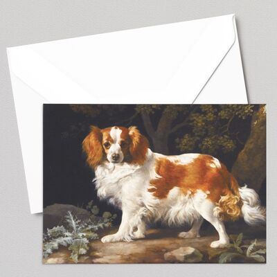 A Liver and White King Charles Spaniel in a Wooded Landscape - George Stubbs - Greetings Card