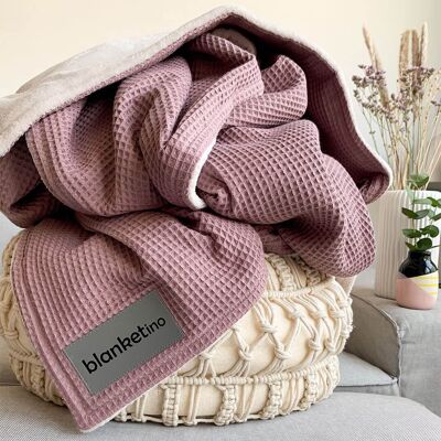 Coperta coccolosa “Perfect” rosa antico/bianco sabbia – 145 x 210 cm