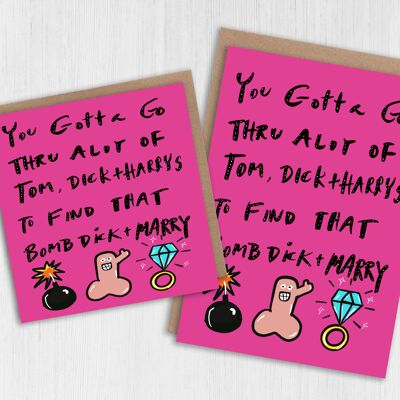 Día de San Valentín grosero, aniversario, tarjeta de boda: Tom, Dick y Harrys