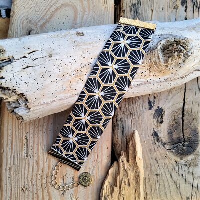 Black Ryam bracelet, Japanese fabric, “kc gold” metal