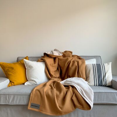 Cuddly blanket XXL “perfect” - camel / sand white - 220 x 240 cm