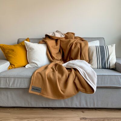 Cuddly blanket XXL “perfect” - camel / sand white - 220 x 240 cm