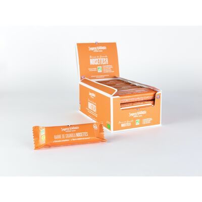 Display of 20 Hazelnut Granola bars of 40 g