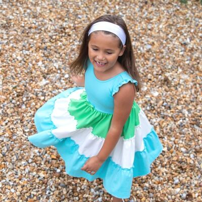 Riley aqua jersey colour block pull-on twirl dress