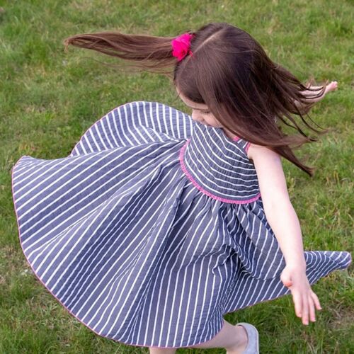 Ivy navy and white stripe twirl dress