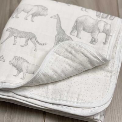 Organic Cotton Muslin Quilt Blanket - Monochrome Safari