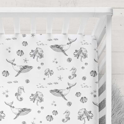 Organic Cotton Muslin Fitted Cot Bed Sheet 140 x 70cm - Under the Sea