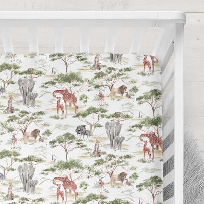 Organic Cotton Muslin Fitted Cot Bed Sheet 140 x 70cm - Serengeti Safari