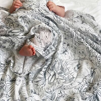 Organic Muslin Swaddle Blanket - Party in the Jungle