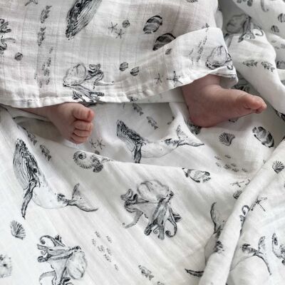 Organic Muslin Swaddle Blanket - Under the Sea