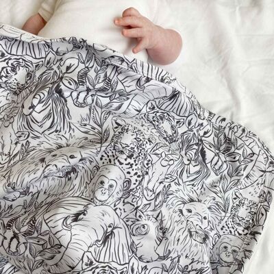 Organic Cotton Pram Baby Blanket - Party in the Jungle