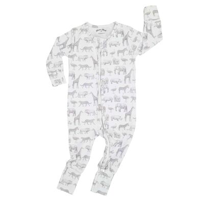 Organic Cotton Zip Sleepsuit - Monochrome Safari