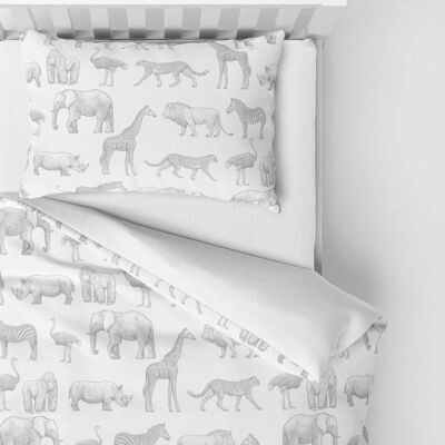 Duvet Cover and Pillowcase Set - Cot Bed - Monochrome Safari
