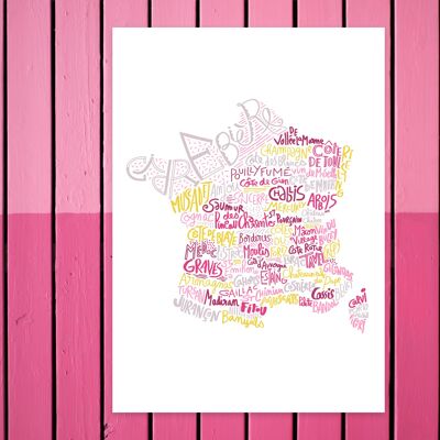 Karte von Frankreich der Weine / A4 - 29,7 x 21 cm