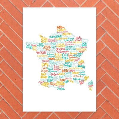 Karte von Frankreich mit kulinarischen Spezialitäten / A4 - 29,7 x 21 cm
