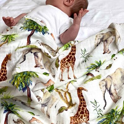 Organic Muslin Swaddle Blanket - Wild Safari