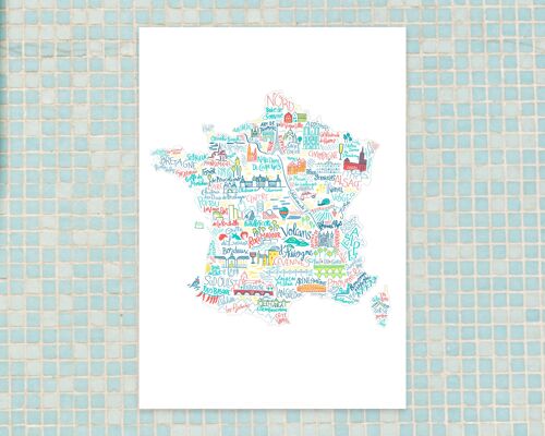 Carte de France des lieux touristiques / A4 - 21 x 29,7 cm