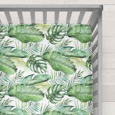 Organic Cotton Muslin Fitted Cot Bed Sheet 140 x 70cm - Banana Leaf